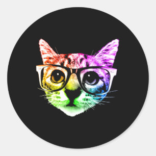 Rainbow Kitty Cat With Gles Classic Round Sticker