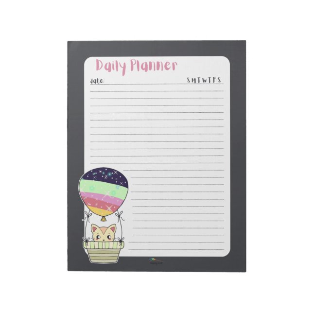 Rainbow Kitty Lined Daily Planner Notepad (Rotated)