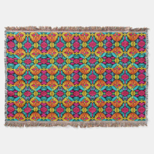 Rainbow Knitted Bloom Pattern Throw Blanket