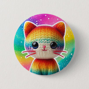 Rainbow Knitted Cute Cat Button Pin