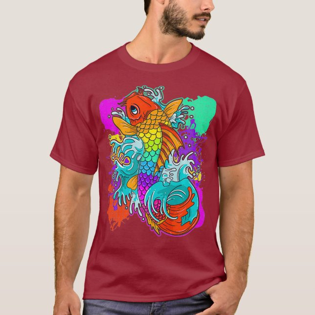 Rainbow Koi Fish Painting Colorful Japanese T-Shirt (Front)