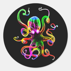 Rainbow Kraken Glow Classic Round Sticker