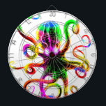 Rainbow Kraken Glow Dartboard<br><div class="desc">Octopus Rainbow is a digital painting. Alternate version of Rainbow Kraken. Collaborative Art Piece between Hilary Christensen and David Peng About the Art: I wondered what it would look like if you mixed an octopus with a deep sea bio-luminescent jelly. I had a lot of fun with this one. I...</div>