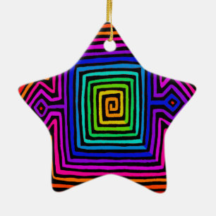 Rainbow Kuna Indian Mola Ceramic Ornament
