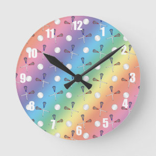 Rainbow lacrosse pattern round clock