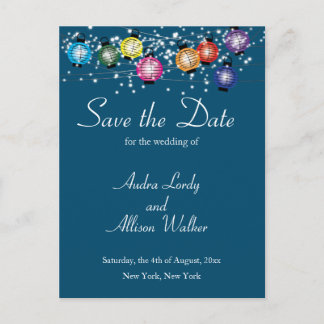 Rainbow Lantern Lesbian Gay Save the Date Postcard