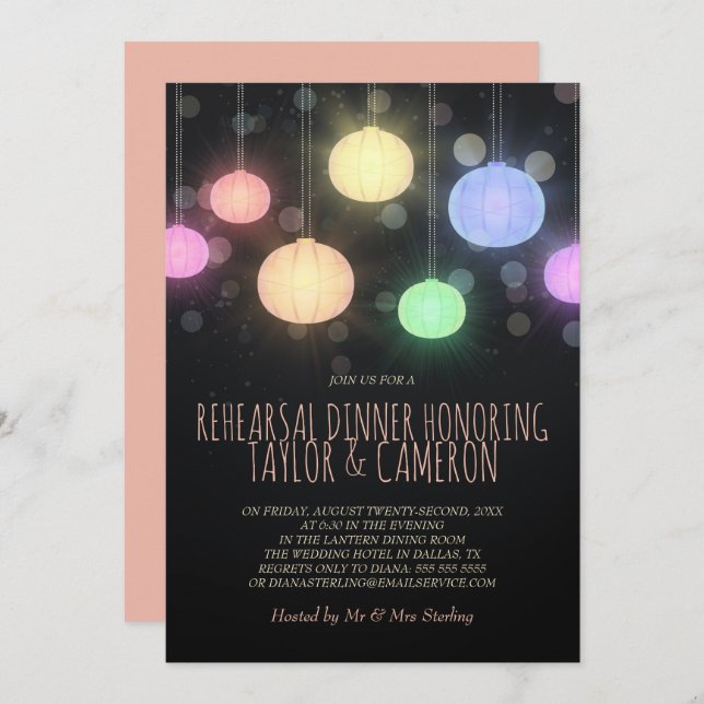 Rainbow Lanterns Rehearsal Dinner Invitation (Front/Back)