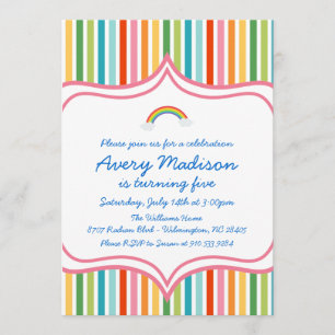 Rainbow Large wide STripe Modern Birthday Invite