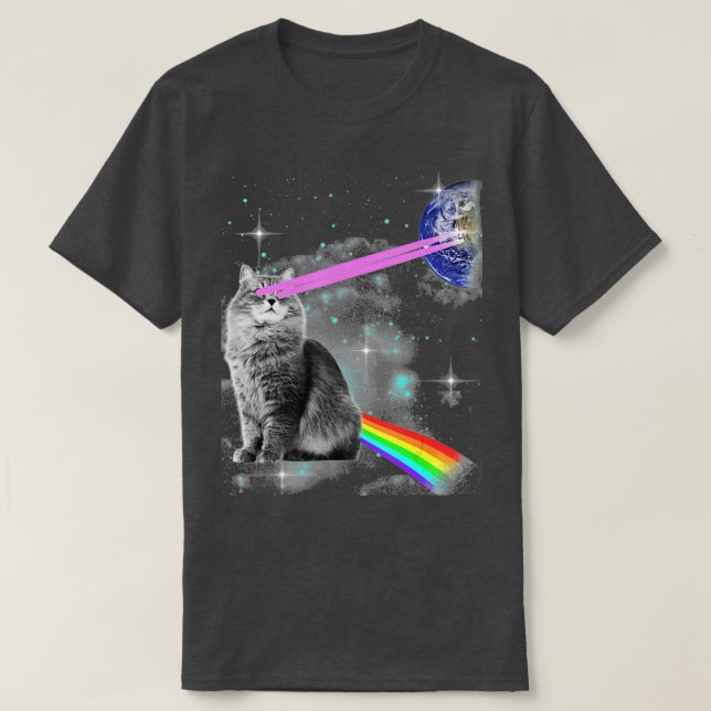 Rainbow Laser Eyes Kitty Galaxy Cat Outer Space Ca T-Shirt (Design Front)