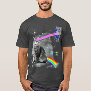 Rainbow Laser Eyes Kitty Galaxy Cat Outer Space Ca T-Shirt