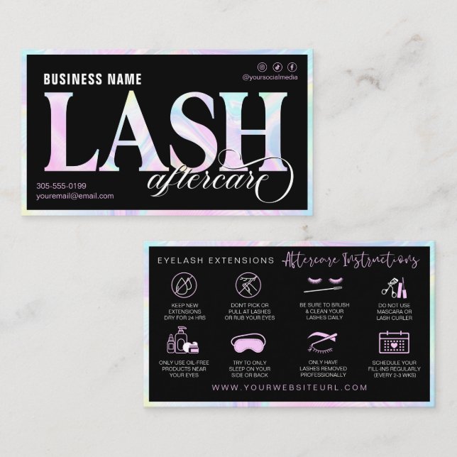 Rainbow Lash Extension Aftercare  Business Card (Front/Back)