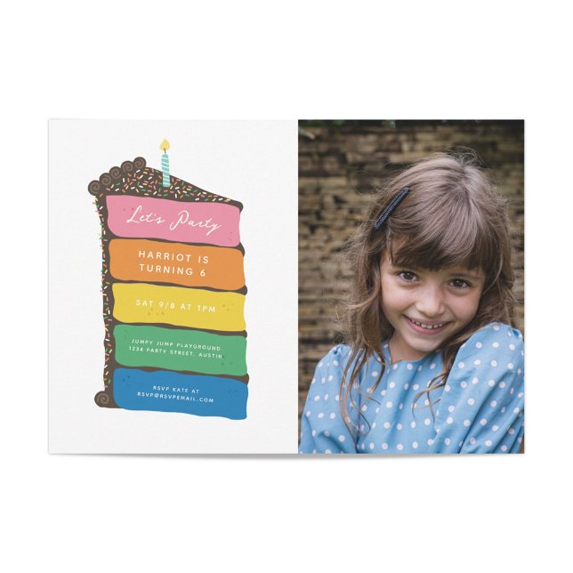 Rainbow Layer Cake and Photo Birthday Party Invitation (Creator Uploaded)
