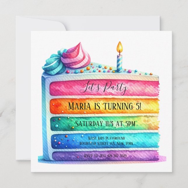 Rainbow Layer Cake Birthday Party Invitation (Front)