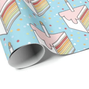 Rainbow Layered Cake Slices Dotty Cute Wrapping Paper