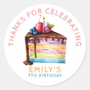 Rainbow Layered Chocolate Cake Slice Birthday Classic Round Sticker