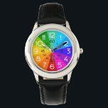 Rainbow Learn to Tell Time Kids Watch<br><div class="desc">This colourful custom watch makes it easy for kids to learn how to tell time! Choose from a variety of genuine leather straps and bezel options. Our large, easy to read numbers are labelled "White Hours" and "Black Minutes" - the hands on most options are also labelled "hours" and "minutes"...</div>