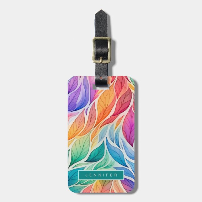 Rainbow Leaves Luggage Tags (Front Vertical)