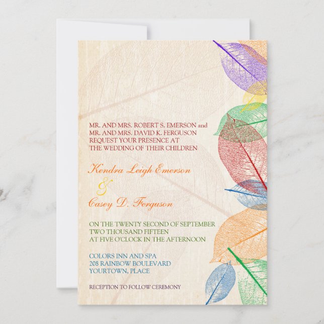 Rainbow Leaves Wedding Invitation (Front)