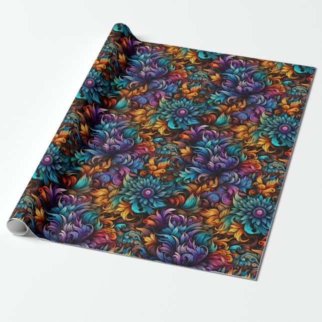 Rainbow Leaves Wrapping Paper (Unrolled)