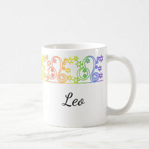 Rainbow Leo Star Sign Border Personalised Mug