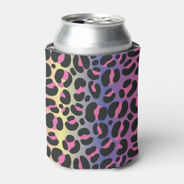 Rainbow Leopard Animal Print Pattern Can Cooler (Can Front)