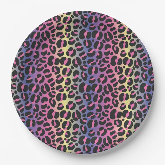 Rainbow Leopard Animal Print Pattern Paper Plate (Front)