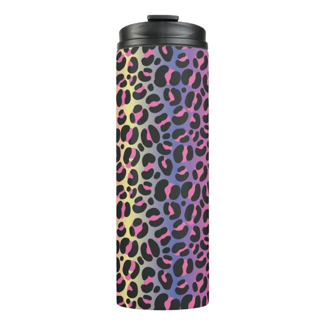Rainbow Leopard Animal Print Pattern Thermal Tumbler (Front)