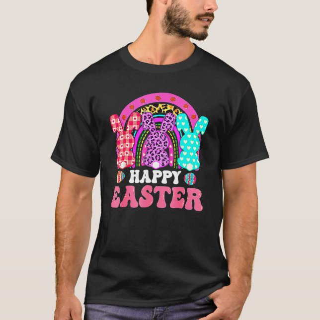 Rainbow Leopard Bunny Rabbit Palm Sunday Happy Eas T-Shirt (Front)