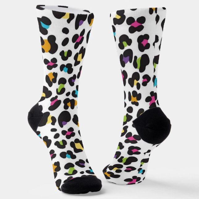 Rainbow Leopard Cheetah Colourful Animal Print  Socks (Angled)