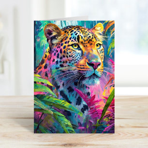 Rainbow Leopard Colourful Modern Abstract Art Card