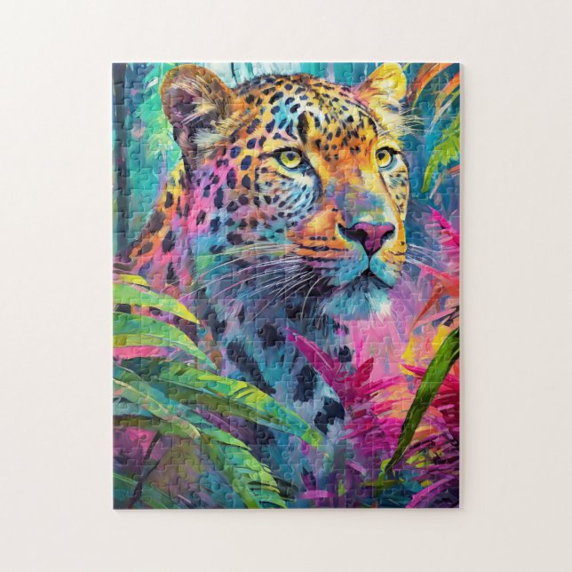 Rainbow Leopard Colourful Modern Abstract Art Jigsaw Puzzle (Vertical)