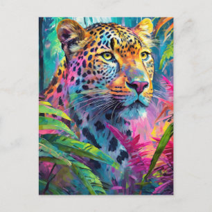 Rainbow Leopard Colourful Modern Abstract Art Postcard