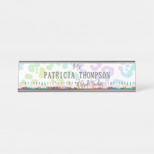 Rainbow Leopard Crayon School Teacher Educator Desk Name Plate