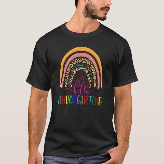 Rainbow Leopard Hello Kindergarten Back To School  T-Shirt (Front)