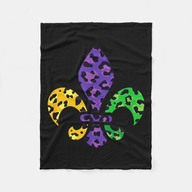 Rainbow Leopard Mardi Gras Fleur De Lis Us New Orl Fleece Blanket (Front)