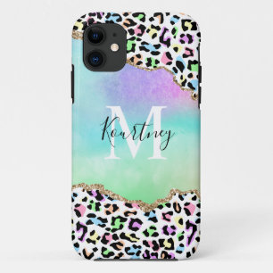 Rainbow Leopard Monogram & Name iPhone 11 Case