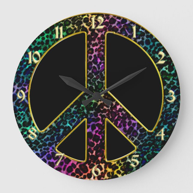 Rainbow Leopard Peace Sign Clock (Front)