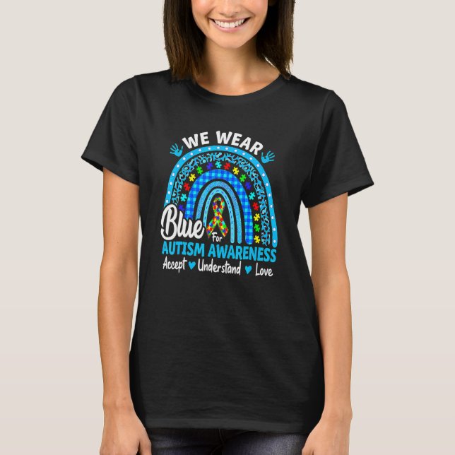 Rainbow Leopard Plaid Blue Autism Awareness Unders T-Shirt (Front)