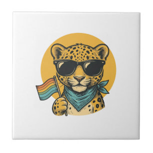 Rainbow Leopard Pride Flag Vintage Vector Design_1 Ceramic Tile