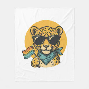 Rainbow Leopard Pride Flag Vintage Vector Design_1 Fleece Blanket