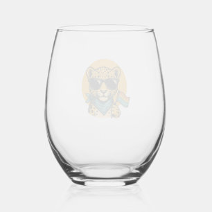 Rainbow Leopard Pride Flag Vintage Vector Design_1 Stemless Wine Glass