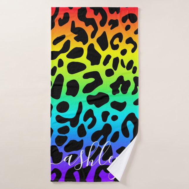 Rainbow Leopard Print Bath Towel (Bath Towel)