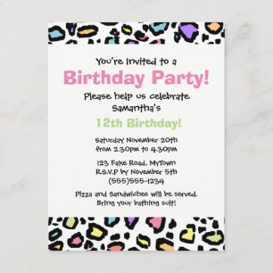 Rainbow Leopard Print Birthday Party Invitation