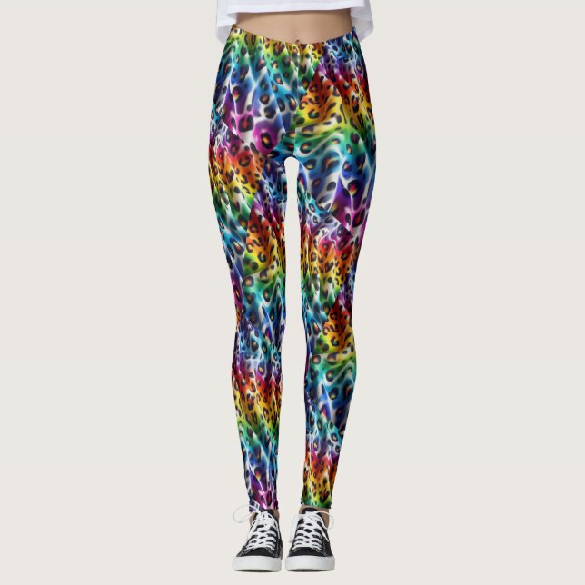 Rainbow Leopard Print Leggings | Bold Colourful (Front)