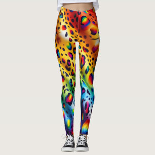 Rainbow Leopard Print Leggings Bold Colourful