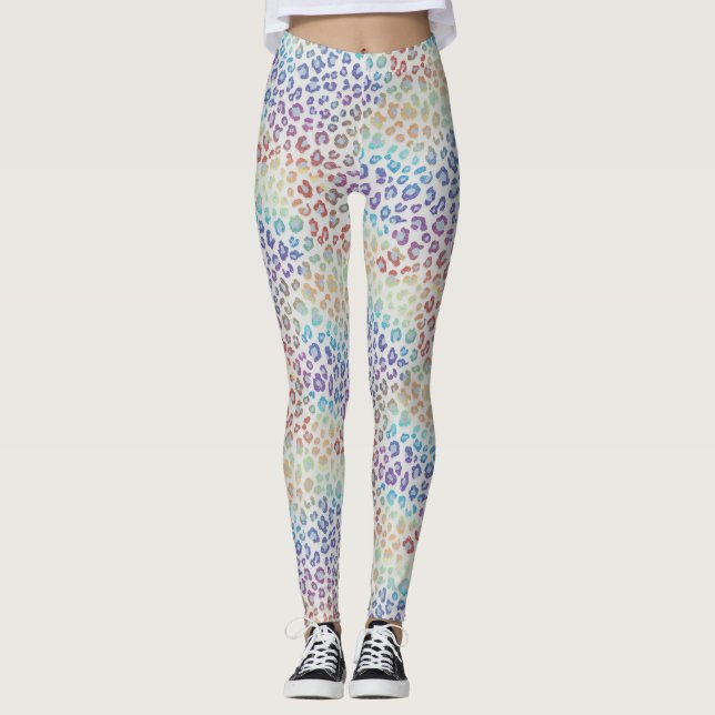 Rainbow Leopard Print Leggings | Bold Colourful (Front)