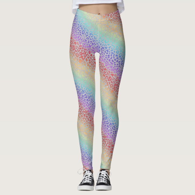 Rainbow Leopard Print Leggings | Bold Colourful (Front)