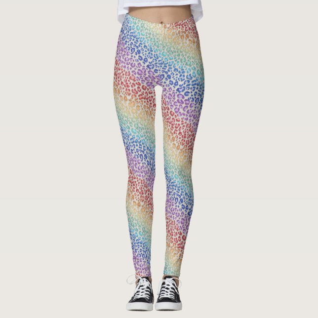 Rainbow Leopard Print Leggings | Bold Colourful (Front)