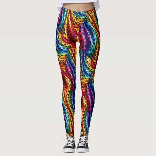 Rainbow Leopard Print Leggings | Bold Colourful (Front)
