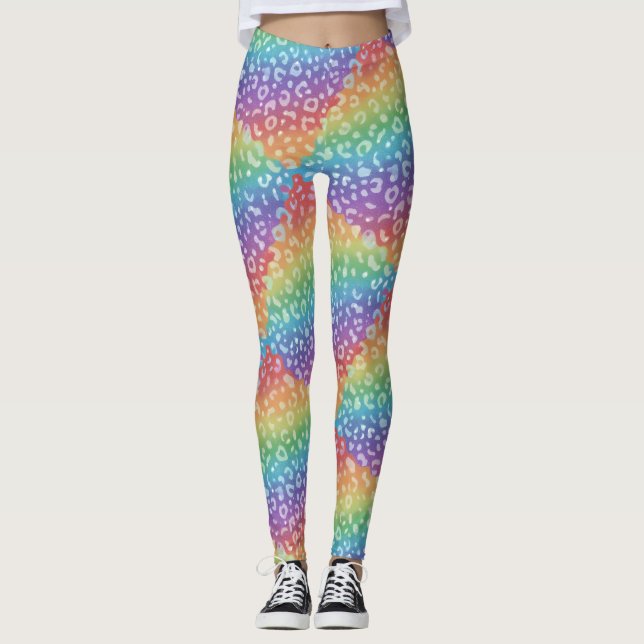 Rainbow Leopard Print Leggings | Bold Colourful (Front)